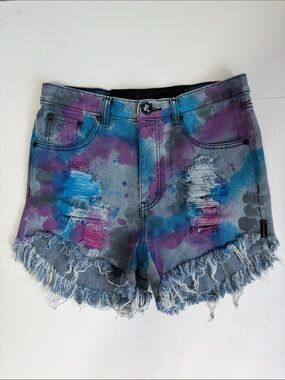 One Teaspoon Bonitas Distressed Tie Dye Denim Shorts USA Size S/4/26